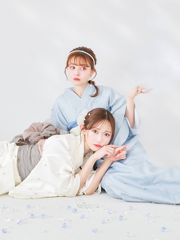 画像2: 【即日発送】アーガイルビジュー浴衣 【浴衣３点セット 浴衣/帯/下駄】[YMT] (2)