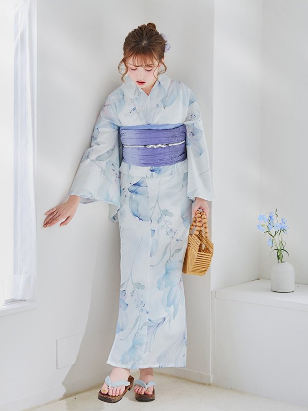 画像10: 【即日発送】【浴衣セール！】水彩百合ナチュラルブルー浴衣【浴衣３点セット 浴衣/帯/下駄】[YMT] (10)