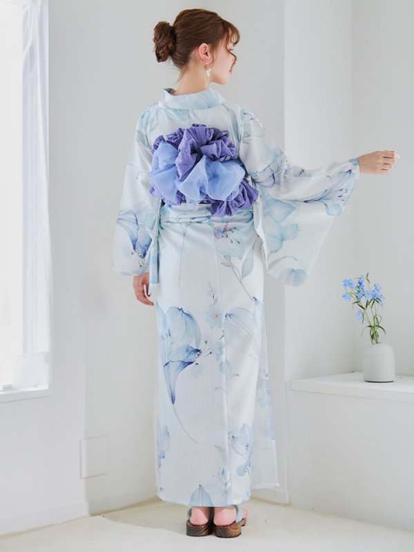 画像17: 【即日発送】【浴衣セール！】水彩百合ナチュラルブルー浴衣【浴衣３点セット 浴衣/帯/下駄】[YMT] (17)