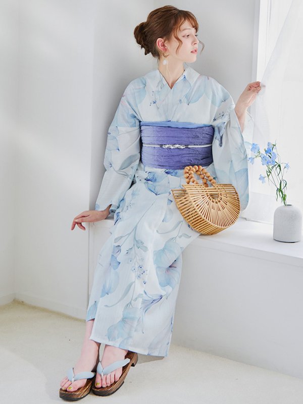 画像41: 【即日発送】【浴衣セール！】水彩百合ナチュラルブルー浴衣【浴衣３点セット 浴衣/帯/下駄】[YMT] (41)