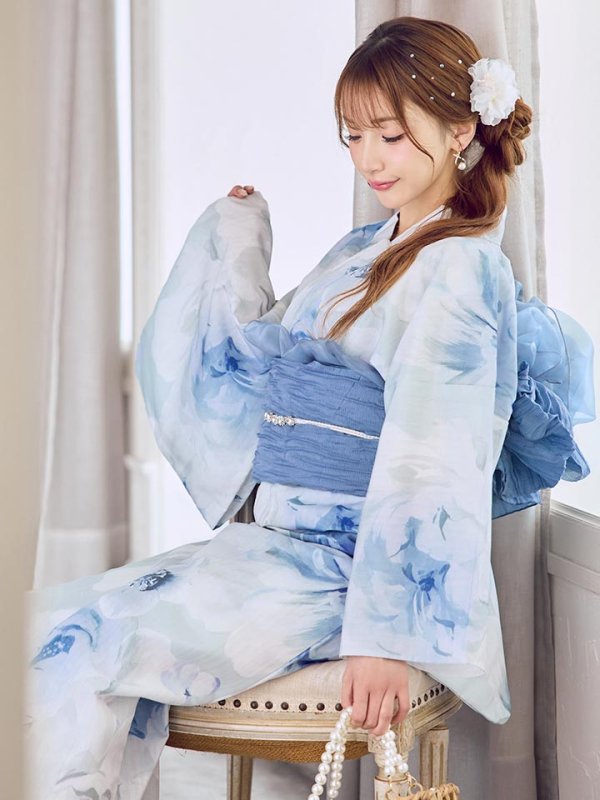 画像2: 蒼華に咲く牡丹浴衣【浴衣３点セット 浴衣/帯/下駄】[YMT] (2)