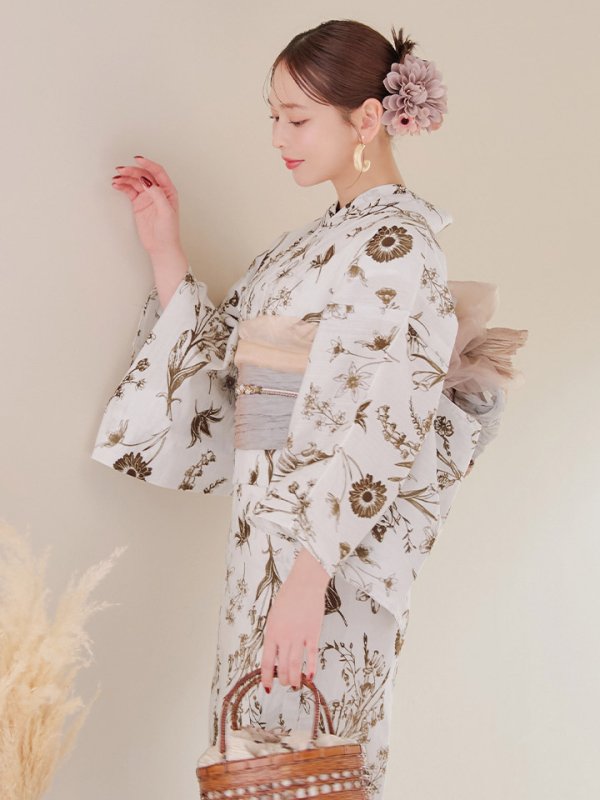 画像12: 【即日発送】アンティーク調ボタニカル浴衣【浴衣３点セット 浴衣/帯/下駄】[YMT] (12)