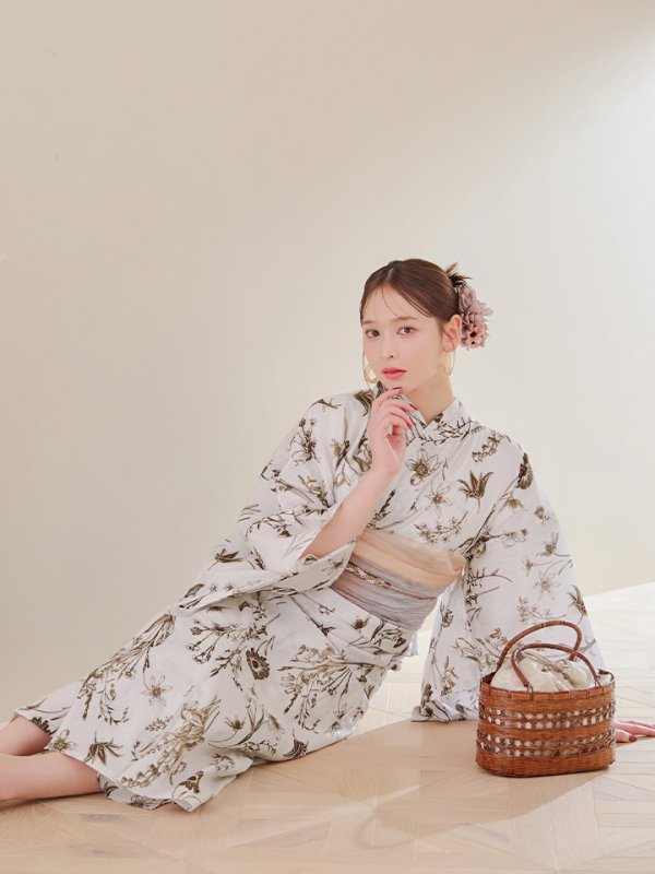 画像13: 【即日発送】アンティーク調ボタニカル浴衣【浴衣３点セット 浴衣/帯/下駄】[YMT] (13)