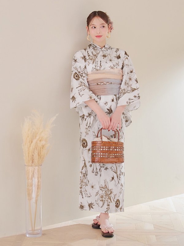 画像6: 【即日発送】アンティーク調ボタニカル浴衣【浴衣３点セット 浴衣/帯/下駄】[YMT] (6)