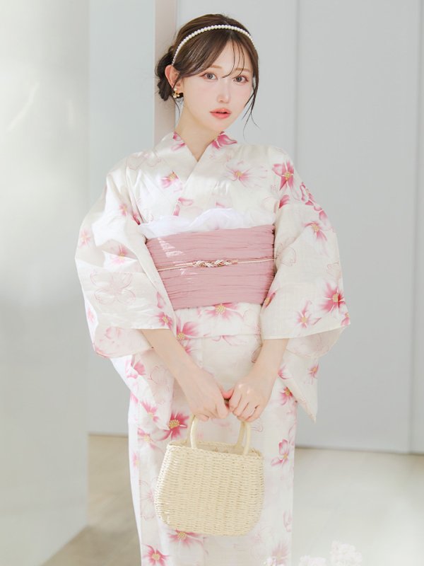 画像10: 【即日発送】淡色桜花柄浴衣【浴衣３点セット 浴衣/帯/下駄】[YMT] (10)