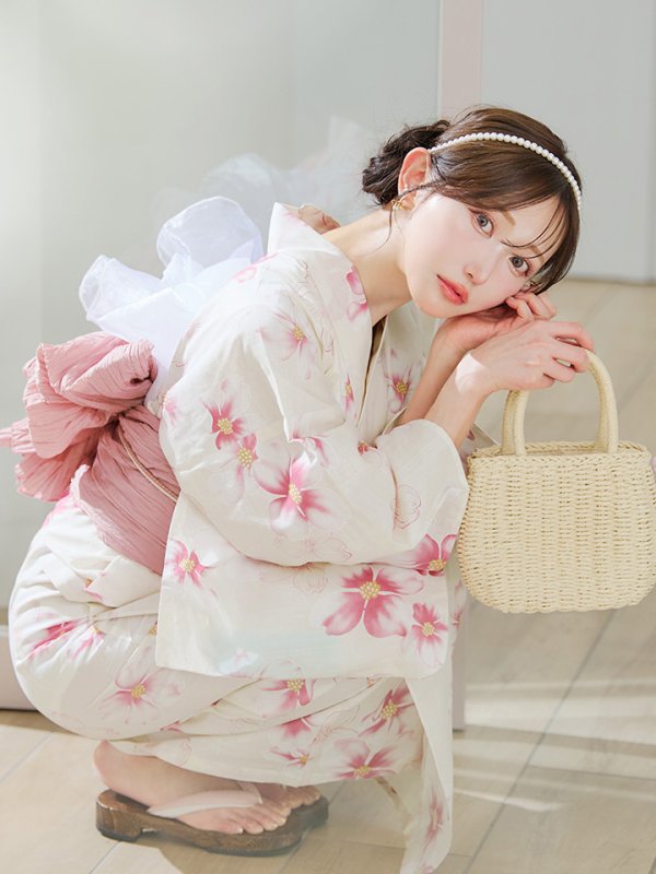 画像12: 【即日発送】淡色桜花柄浴衣【浴衣３点セット 浴衣/帯/下駄】[YMT] (12)