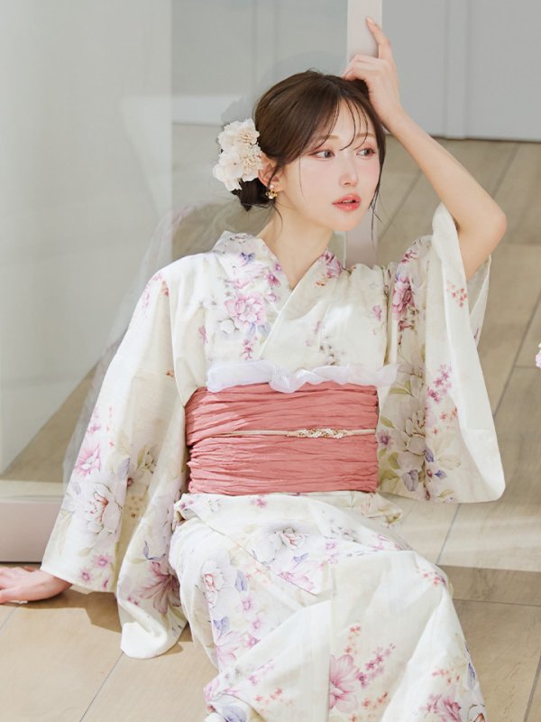 画像11: 【即日発送】牡丹百合花柄浴衣【浴衣３点セット 浴衣/帯/下駄】[YMT] (11)