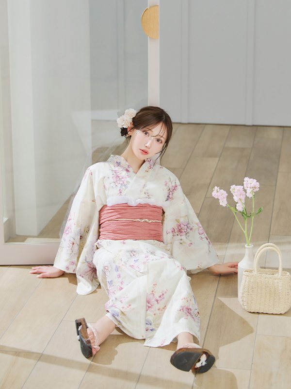 画像13: 【即日発送】牡丹百合花柄浴衣【浴衣３点セット 浴衣/帯/下駄】[YMT] (13)