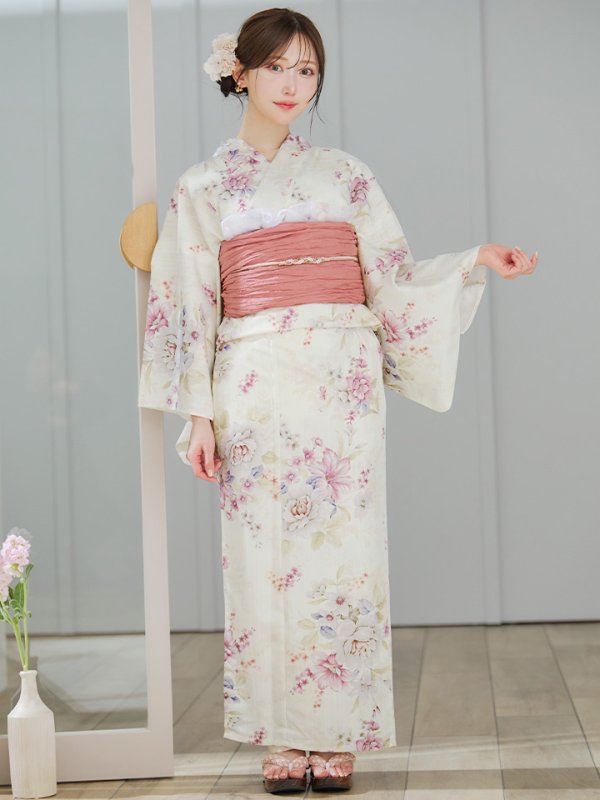 画像4: 【即日発送】牡丹百合花柄浴衣【浴衣３点セット 浴衣/帯/下駄】[YMT] (4)