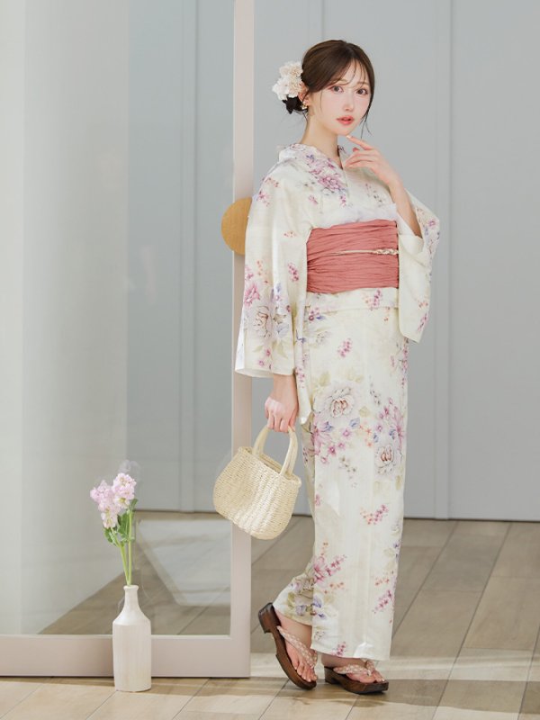 画像6: 【即日発送】牡丹百合花柄浴衣【浴衣３点セット 浴衣/帯/下駄】[YMT] (6)