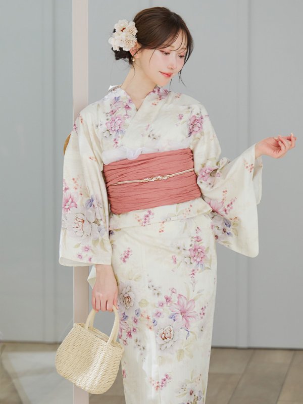 画像7: 【即日発送】牡丹百合花柄浴衣【浴衣３点セット 浴衣/帯/下駄】[YMT] (7)