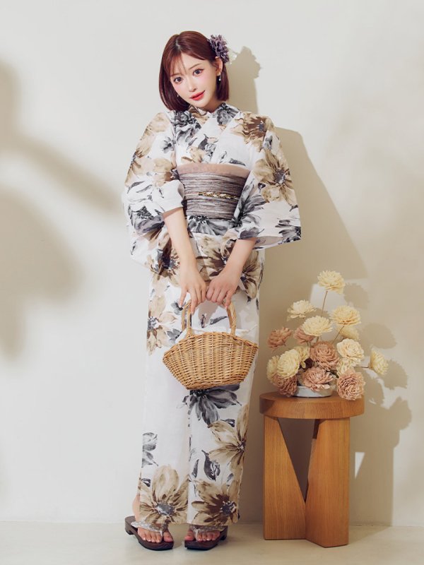 画像12: 【即日発送】陽彩向日葵の水彩浴衣【浴衣３点セット 浴衣/帯/下駄】[YMT] (12)