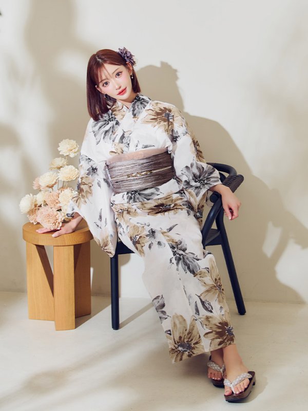 画像15: 【即日発送】陽彩向日葵の水彩浴衣【浴衣３点セット 浴衣/帯/下駄】[YMT] (15)