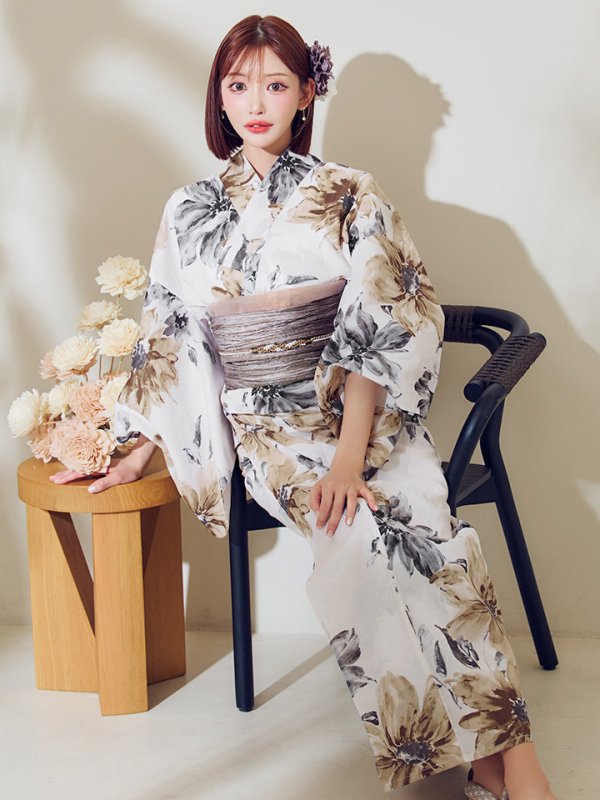 画像2: 【即日発送】陽彩向日葵の水彩浴衣【浴衣３点セット 浴衣/帯/下駄】[YMT] (2)