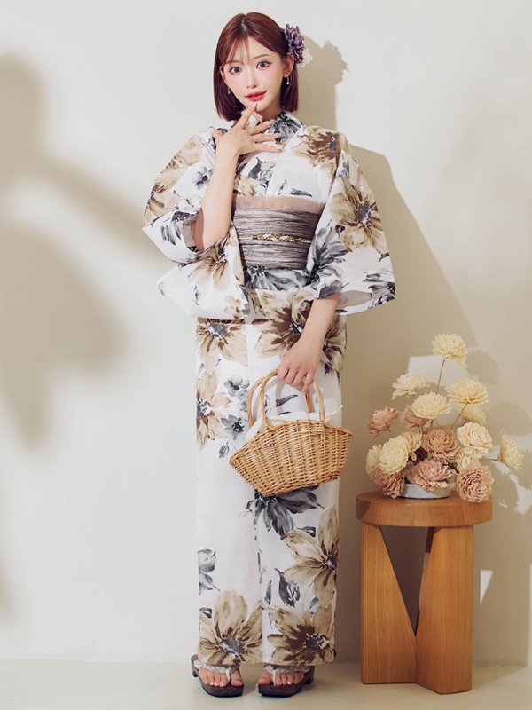 画像4: 【即日発送】陽彩向日葵の水彩浴衣【浴衣３点セット 浴衣/帯/下駄】[YMT] (4)