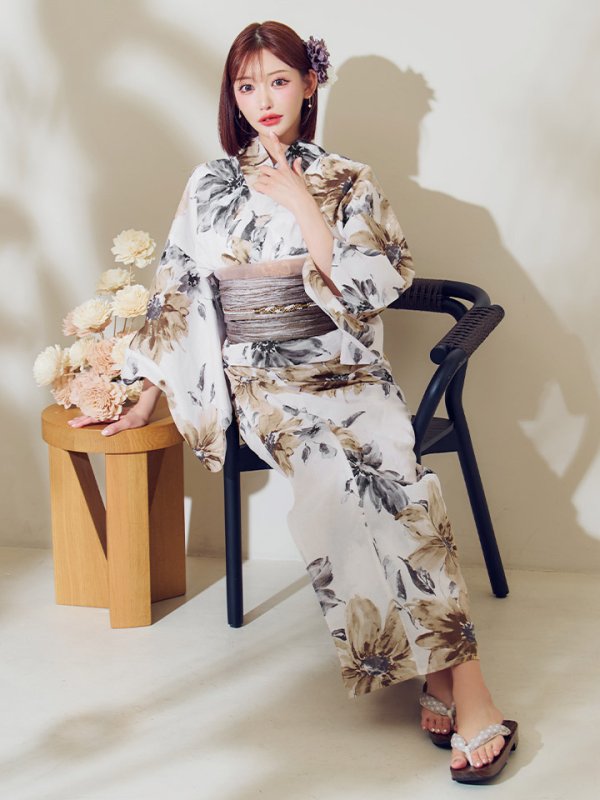 画像5: 【即日発送】陽彩向日葵の水彩浴衣【浴衣３点セット 浴衣/帯/下駄】[YMT] (5)