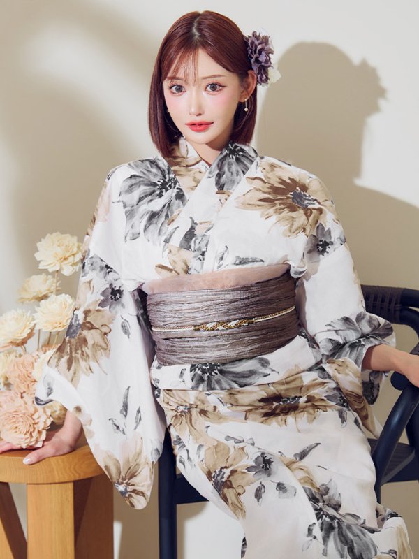 画像6: 【即日発送】陽彩向日葵の水彩浴衣【浴衣３点セット 浴衣/帯/下駄】[YMT] (6)