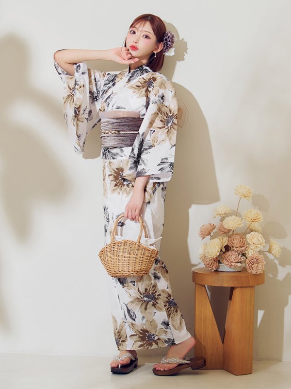 画像8: 【即日発送】陽彩向日葵の水彩浴衣【浴衣３点セット 浴衣/帯/下駄】[YMT] (8)