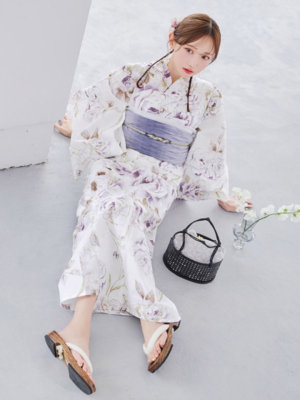 画像10: 【即日発送】藤霞のアンティークローズ浴衣【浴衣３点セット 浴衣/帯/下駄】[YMT] (10)