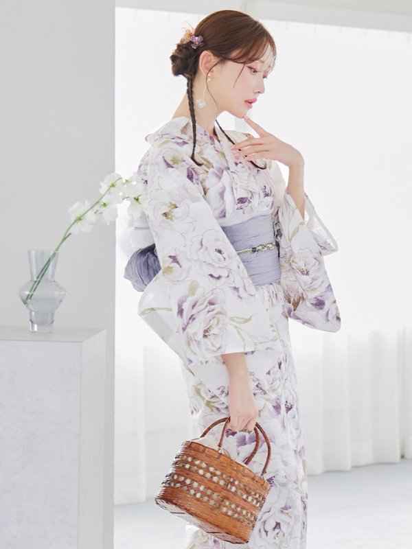 画像13: 【即日発送】藤霞のアンティークローズ浴衣【浴衣３点セット 浴衣/帯/下駄】[YMT] (13)