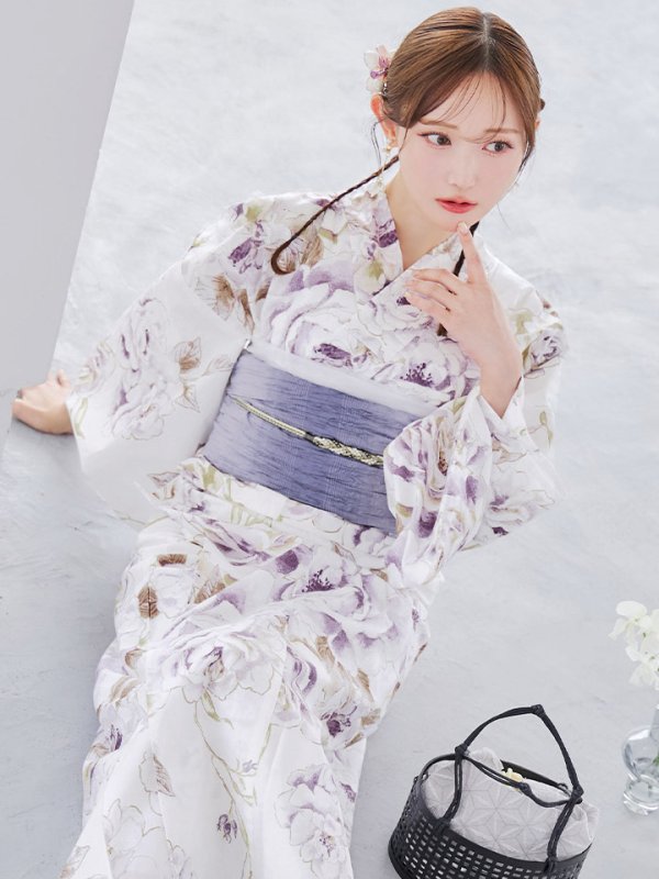 画像14: 【即日発送】藤霞のアンティークローズ浴衣【浴衣３点セット 浴衣/帯/下駄】[YMT] (14)