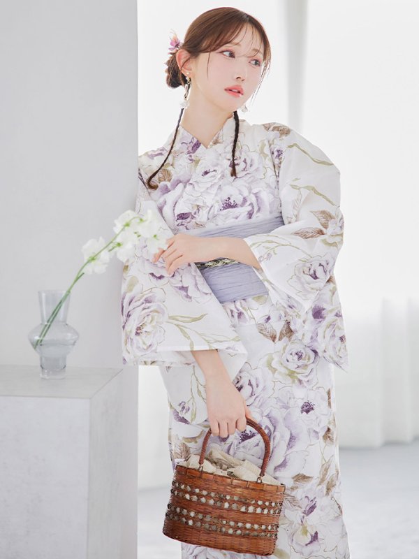 画像3: 【即日発送】藤霞のアンティークローズ浴衣【浴衣３点セット 浴衣/帯/下駄】[YMT] (3)