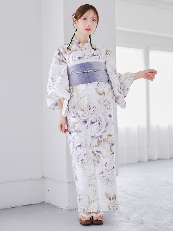 画像4: 【即日発送】藤霞のアンティークローズ浴衣【浴衣３点セット 浴衣/帯/下駄】[YMT] (4)