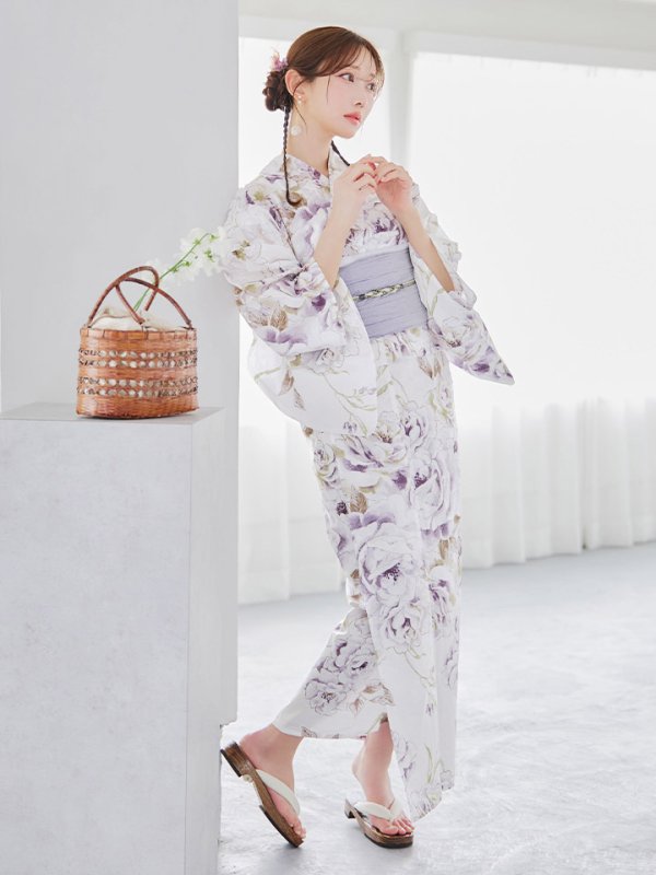 画像5: 【即日発送】藤霞のアンティークローズ浴衣【浴衣３点セット 浴衣/帯/下駄】[YMT] (5)