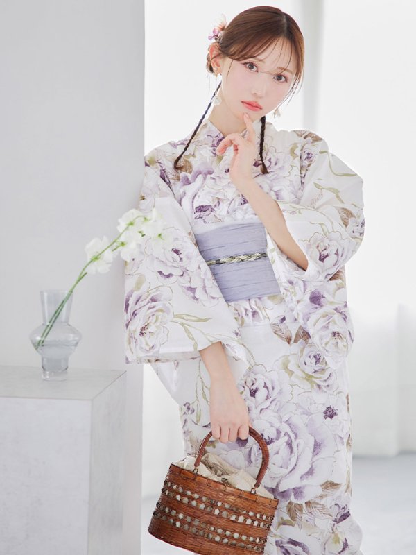 画像6: 【即日発送】藤霞のアンティークローズ浴衣【浴衣３点セット 浴衣/帯/下駄】[YMT] (6)