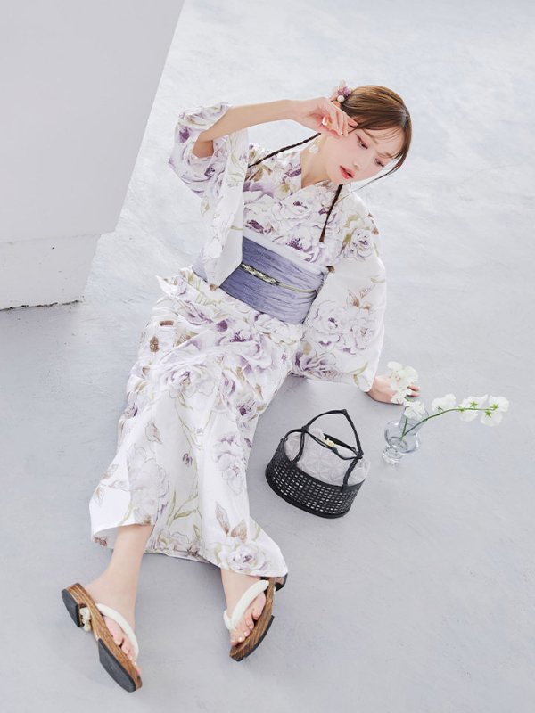 画像7: 【即日発送】藤霞のアンティークローズ浴衣【浴衣３点セット 浴衣/帯/下駄】[YMT] (7)