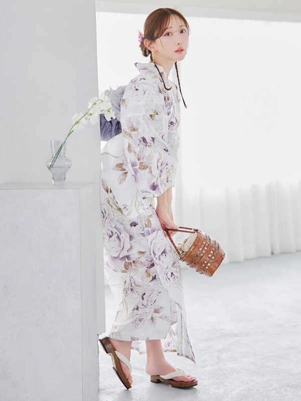 画像8: 【即日発送】藤霞のアンティークローズ浴衣【浴衣３点セット 浴衣/帯/下駄】[YMT] (8)