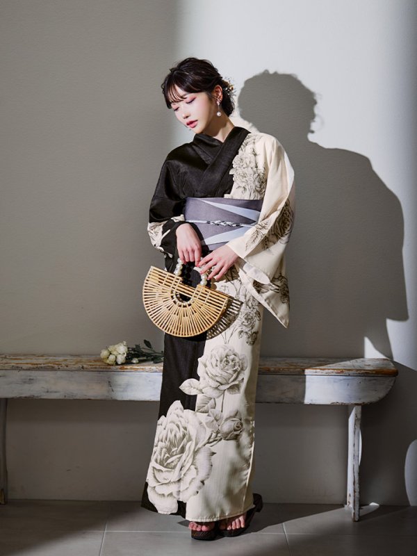 画像10: 【残りわずか！】【即日発送】【Riuコラボ】ツートンカラーローズ浴衣【浴衣３点セット 浴衣/帯/下駄】[YMT] (10)