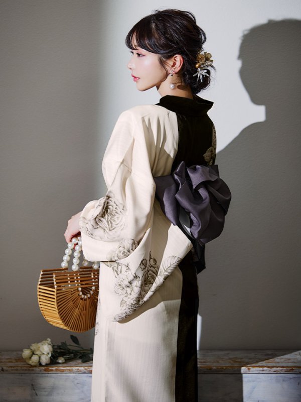 画像11: 【残りわずか！】【即日発送】【Riuコラボ】ツートンカラーローズ浴衣【浴衣３点セット 浴衣/帯/下駄】[YMT] (11)