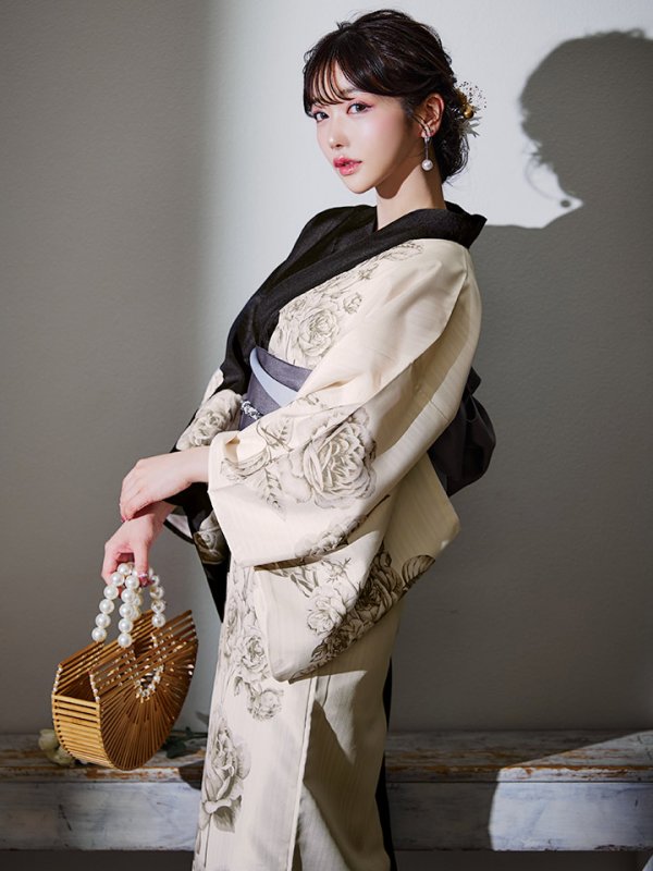 画像2: 【残りわずか！】【即日発送】【Riuコラボ】ツートンカラーローズ浴衣【浴衣３点セット 浴衣/帯/下駄】[YMT] (2)