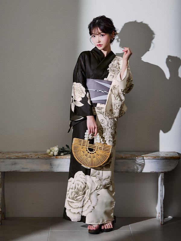 画像6: 【残りわずか！】【即日発送】【Riuコラボ】ツートンカラーローズ浴衣【浴衣３点セット 浴衣/帯/下駄】[YMT] (6)