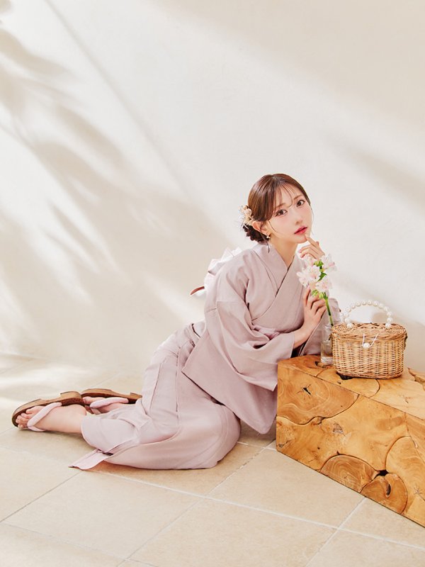 画像10: 【即日発送】【浴衣】ピンク無地浴衣 【浴衣３点セット 浴衣/帯/下駄】[YMT] (10)