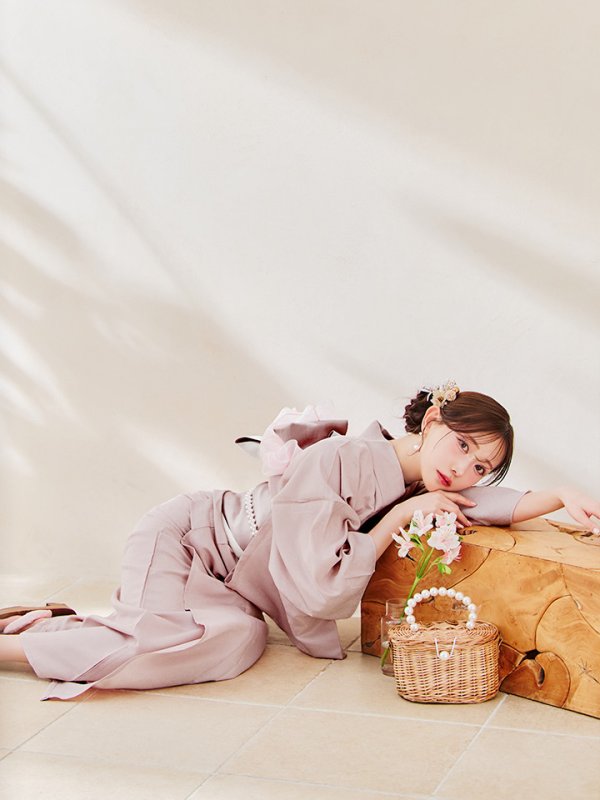 画像2: 【即日発送】【浴衣】ピンク無地浴衣 【浴衣３点セット 浴衣/帯/下駄】[YMT] (2)