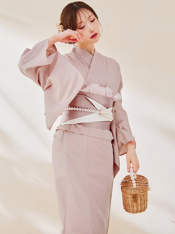 画像3: 【即日発送】【浴衣】ピンク無地浴衣 【浴衣３点セット 浴衣/帯/下駄】[YMT] (3)