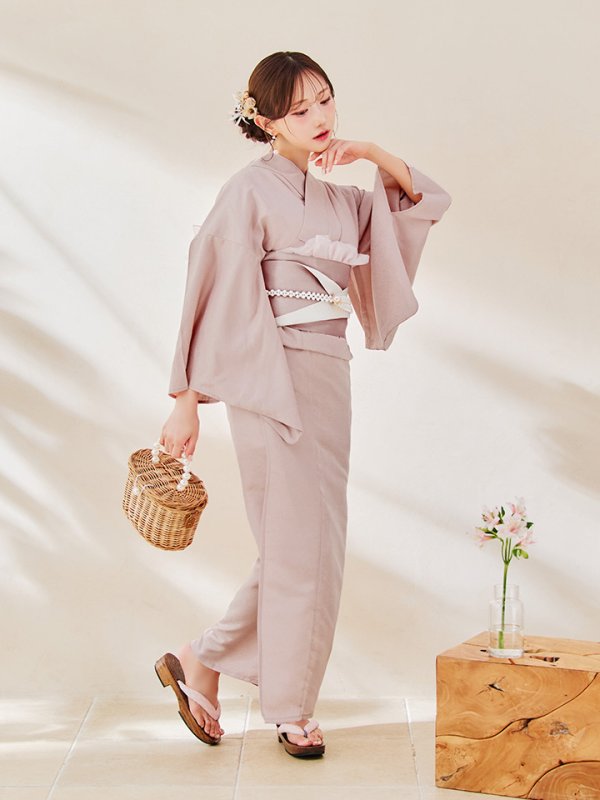 画像6: 【即日発送】【浴衣】ピンク無地浴衣 【浴衣３点セット 浴衣/帯/下駄】[YMT] (6)