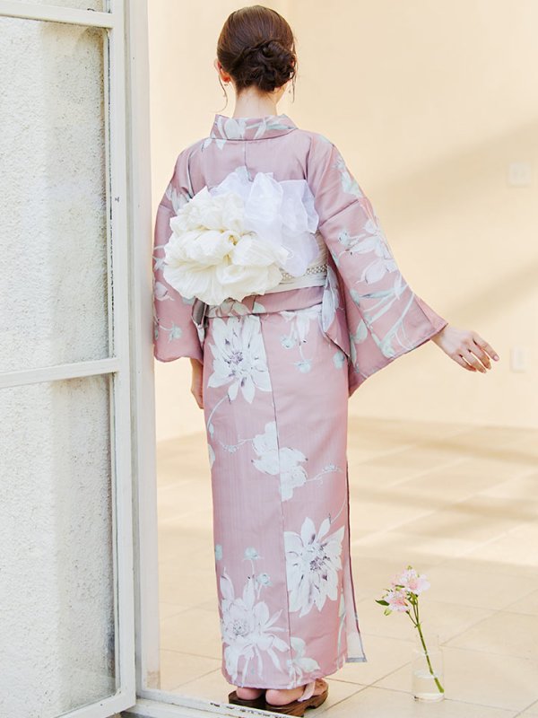 画像14: 【浴衣セール！】【即日発送】【浴衣】 大人スウィート/ピンク地フラワー浴衣 【浴衣３点セット 浴衣/帯/下駄】[YMT] (14)