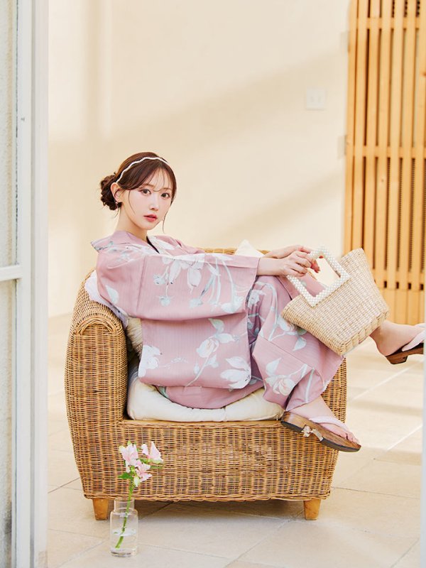 画像6: 【浴衣セール！】【即日発送】【浴衣】 大人スウィート/ピンク地フラワー浴衣 【浴衣３点セット 浴衣/帯/下駄】[YMT] (6)