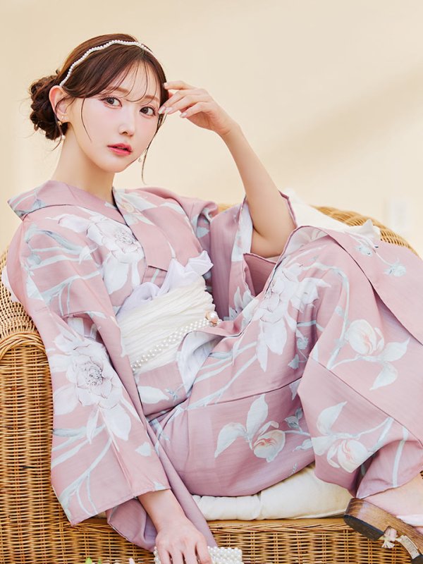 画像7: 【浴衣セール！】【即日発送】【浴衣】 大人スウィート/ピンク地フラワー浴衣 【浴衣３点セット 浴衣/帯/下駄】[YMT] (7)