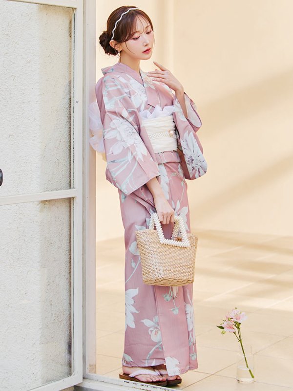 画像12: 【浴衣セール！】【即日発送】【浴衣】 大人スウィート/ピンク地フラワー浴衣 【浴衣３点セット 浴衣/帯/下駄】[YMT] (12)