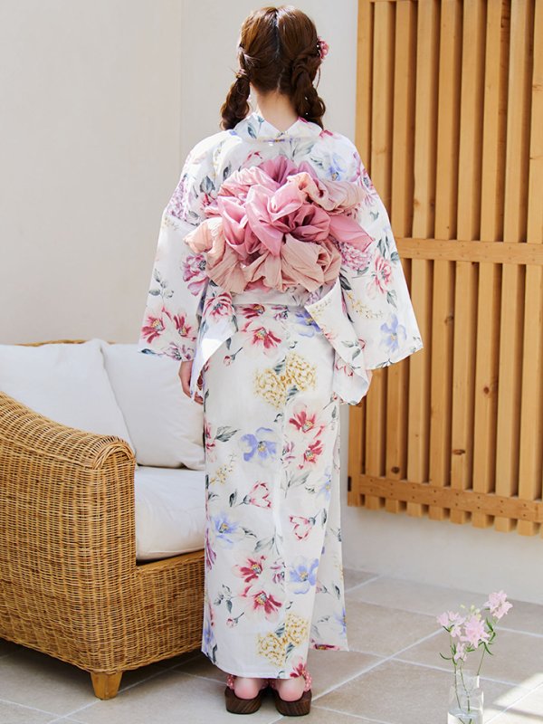 画像12: 【即日発送】【浴衣】白地×ボタニカル牡丹浴衣【浴衣３点セット 浴衣/帯/下駄】[YMT] (12)