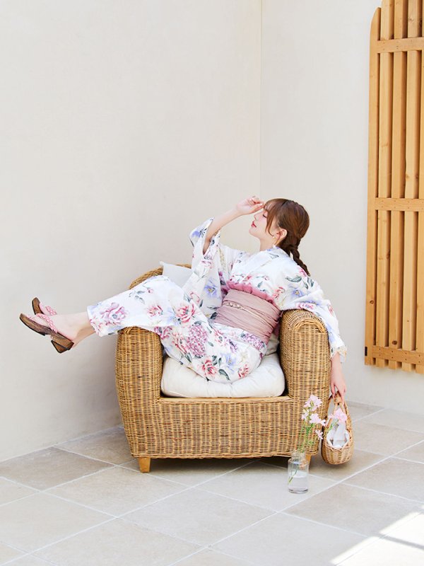 画像7: 【即日発送】【浴衣】白地×ボタニカル牡丹浴衣【浴衣３点セット 浴衣/帯/下駄】[YMT] (7)