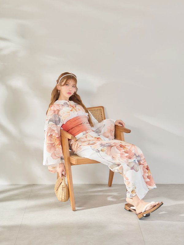 画像4: 【即日発送】アプリコットピンク牡丹浴衣【浴衣３点セット 浴衣/帯/下駄】[OF04/HC03] (4)