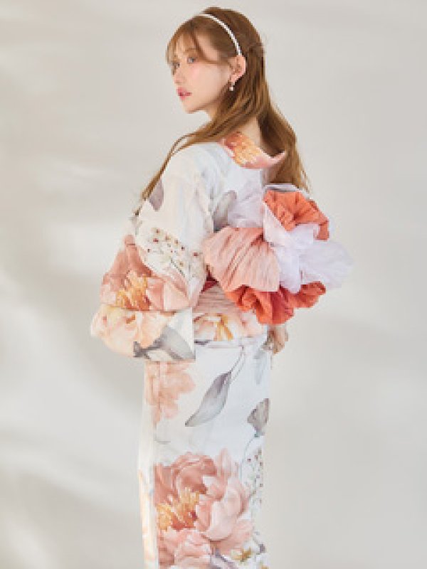 画像2: 【即日発送】アプリコットピンク牡丹浴衣【浴衣３点セット 浴衣/帯/下駄】[OF04/HC03] (2)