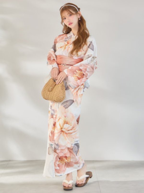 画像3: 【即日発送】アプリコットピンク牡丹浴衣【浴衣３点セット 浴衣/帯/下駄】[OF04/HC03] (3)