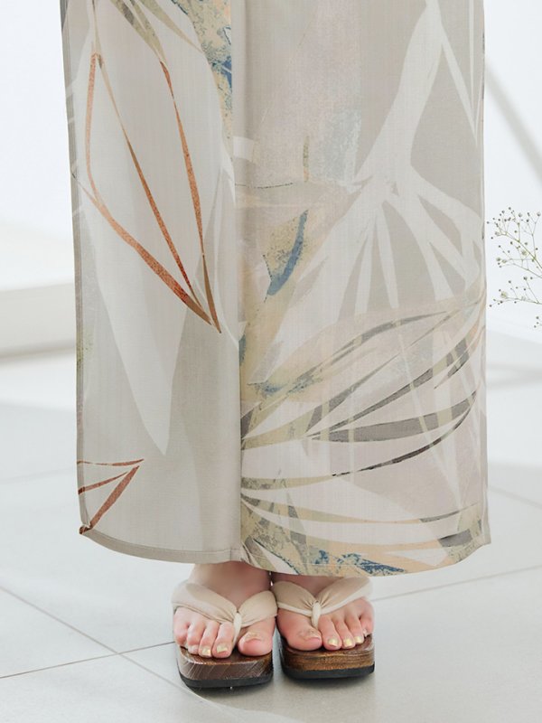 画像16: 【即日発送】ヘルシーリーフ柄ベージュ浴衣【浴衣３点セット 浴衣/帯/下駄】[YMT] (16)