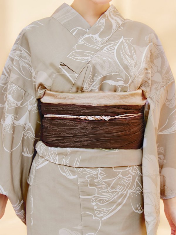 画像16: 【即日発送】ニュアンスフラワーベージュ浴衣【浴衣３点セット 浴衣/帯/下駄】[YMT] (16)